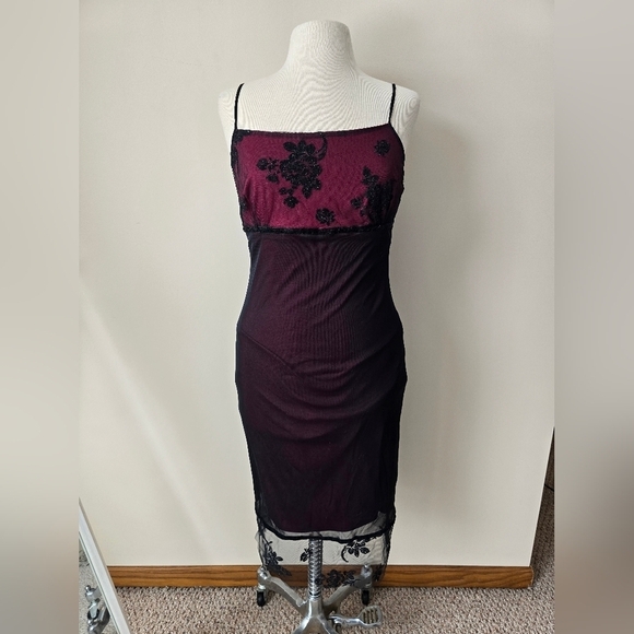 Vintage Ms. Cosmo 90s Y2K Red and Black Floral Dress Women's Sz M. - Picture 1 of 8